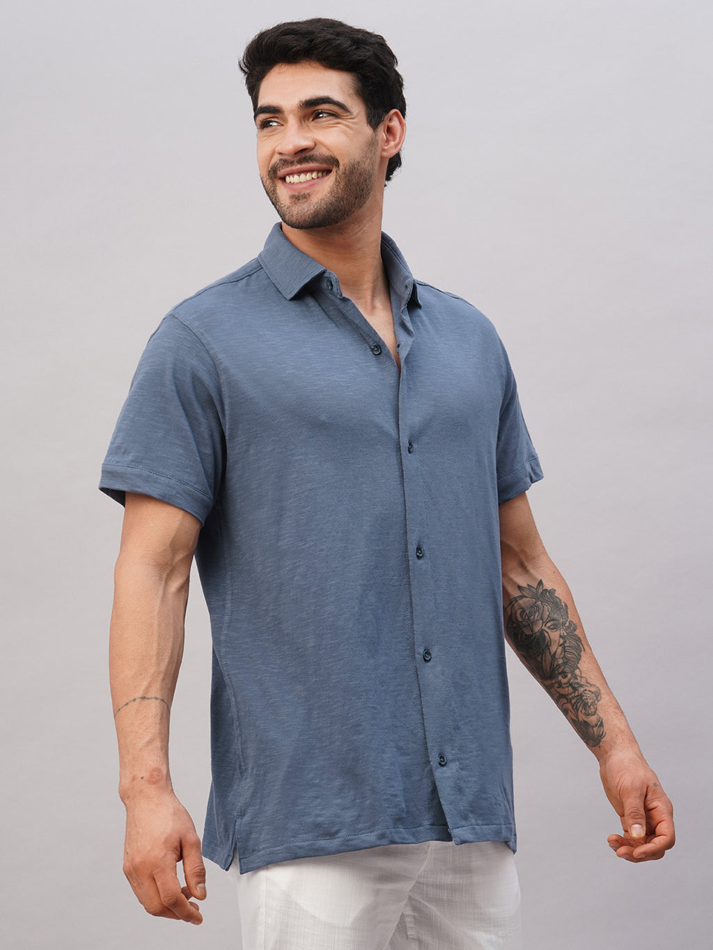Men's Blue Cotton Regular Fit Tshirt