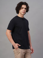 Men's 100% Cotton Half Button Round Neck T Shirt Navy