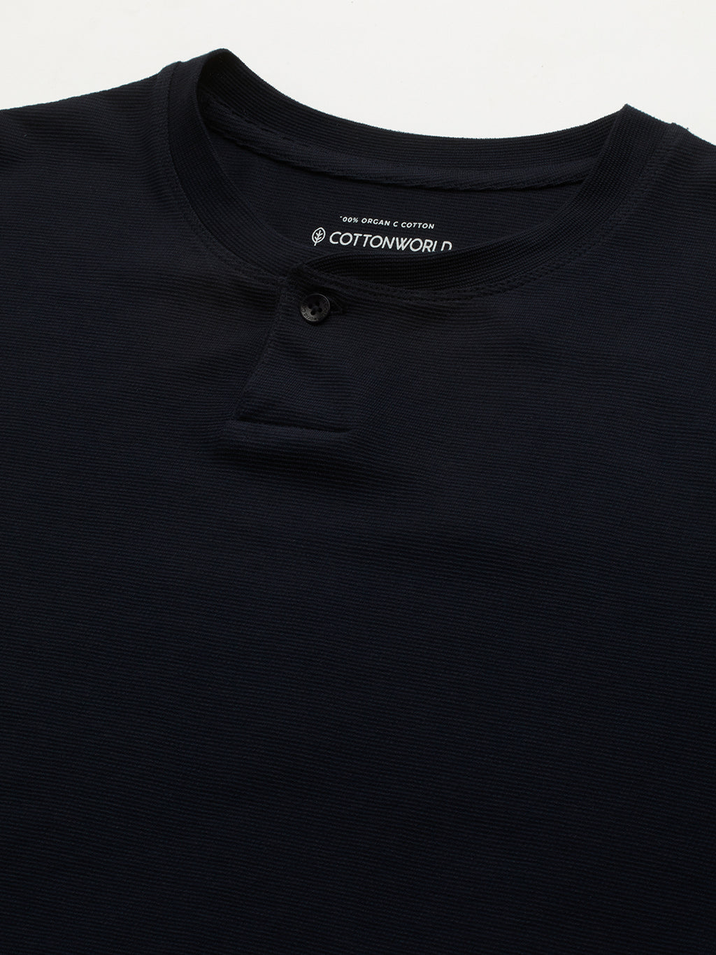 Men's 100% Cotton Half Button Round Neck T Shirt Navy