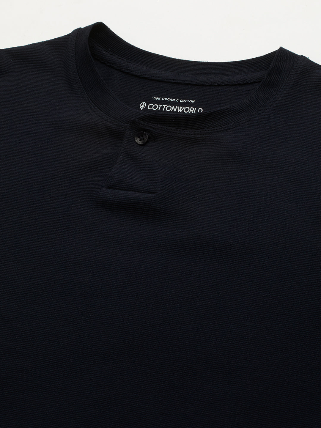 Men's 100% Cotton Half Button Round Neck T Shirt Navy
