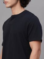 Men's 100% Cotton Half Button Round Neck T Shirt Navy