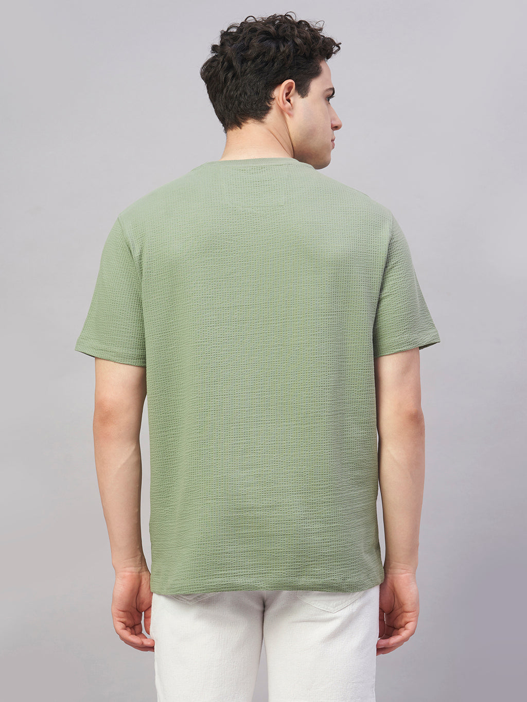 Men's Green Cotton Elastane Regular Fit Tshirt