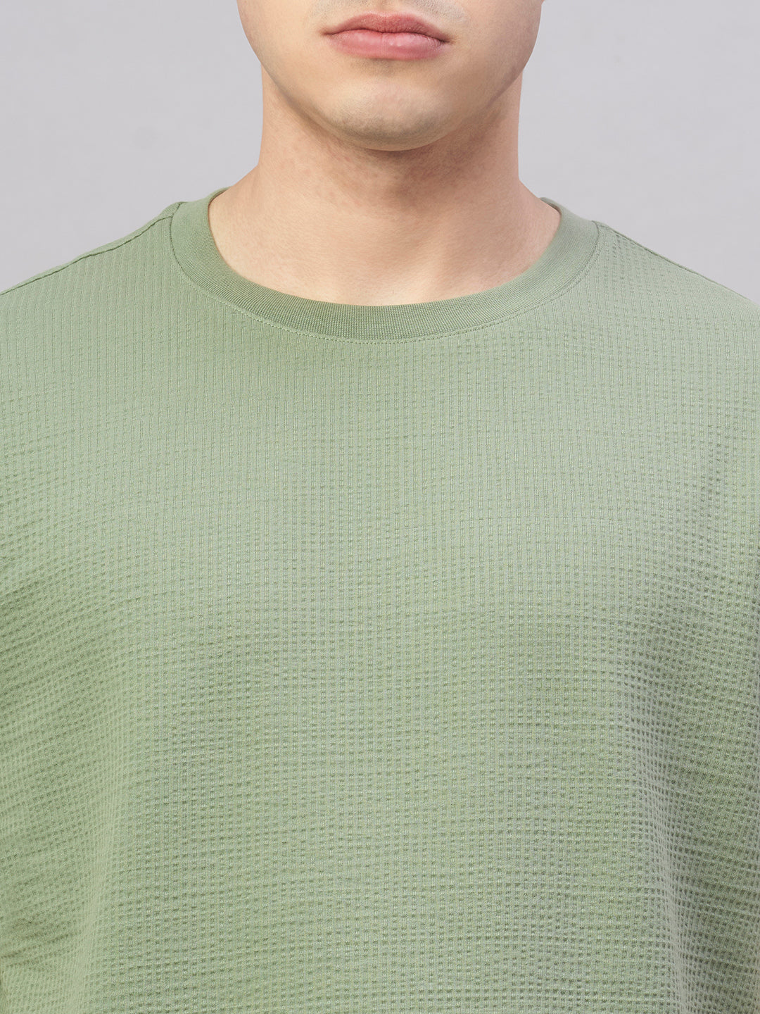 Men's Green Cotton Elastane Regular Fit Tshirt