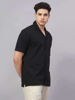 Men’s Cotton Elastane Regular Fit Button Front T-Shirt Black