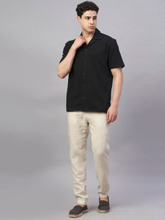 Men’s Cotton Elastane Regular Fit Button Front T-Shirt Black