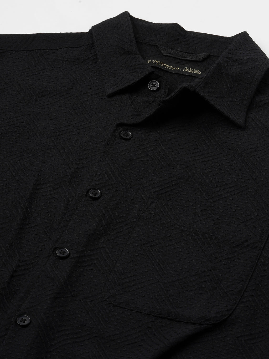 Men's Cotton Elastane Regular Fit Button Front T Shirt Black