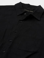 Men's Cotton Elastane Regular Fit Button Front T Shirt Black
