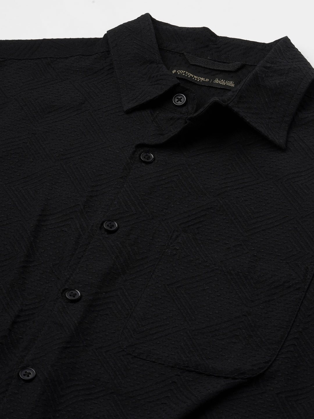 Men's Cotton Elastane Regular Fit Button Front T Shirt Black