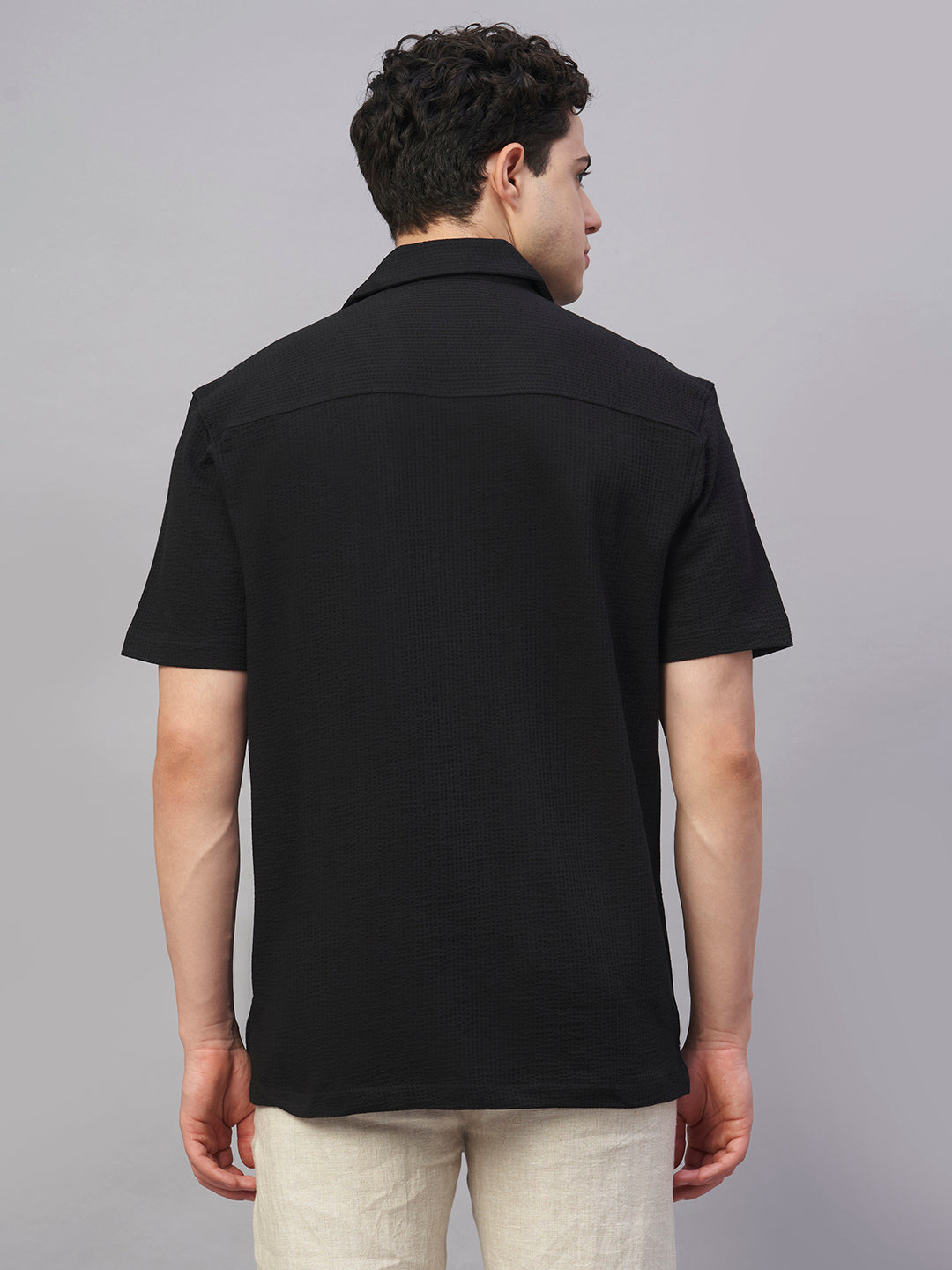 Men's Black Cotton Elastane Regular Fit Tshirt