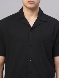 Men’s Cotton Elastane Regular Fit Button Front T-Shirt Black