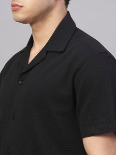 Men’s Cotton Elastane Regular Fit Button Front T-Shirt Black