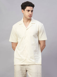 Men’s Cotton Elastane Regular Fit Button Front T-Shirt Natural