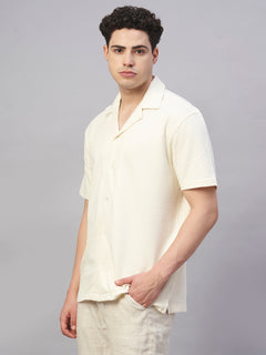 Men’s Cotton Elastane Regular Fit Button Front T-Shirt Natural