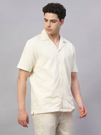 Men's Cotton Elastane Regular Fit Button Front T Shirt Natural