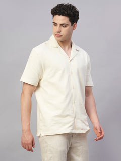 Men’s Cotton Elastane Regular Fit Button Front T-Shirt Natural