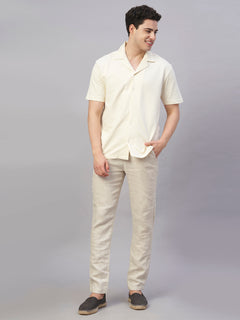 Men’s Cotton Elastane Regular Fit Button Front T-Shirt Natural