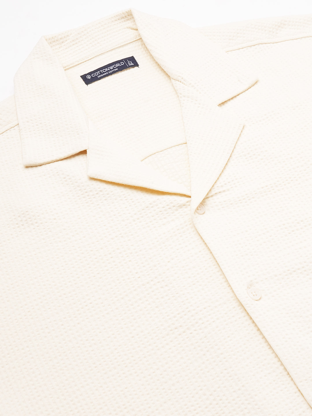 Men's Cotton Elastane Regular Fit Button Front T Shirt Natural