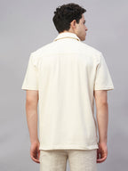 Men's Cotton Elastane Regular Fit Button Front T Shirt Natural
