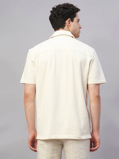 Men’s Cotton Elastane Regular Fit Button Front T-Shirt Natural