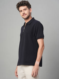 Men’s Cotton Regular Fit Zip Polo T-Shirt Navy