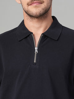 Men’s Cotton Regular Fit Zip Polo T-Shirt Navy