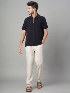 Men’s Cotton Regular Fit Zip Polo T-Shirt Navy