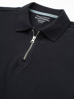 Men’s Cotton Regular Fit Zip Polo T-Shirt Navy