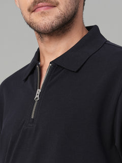 Men’s Cotton Regular Fit Zip Polo T-Shirt Navy
