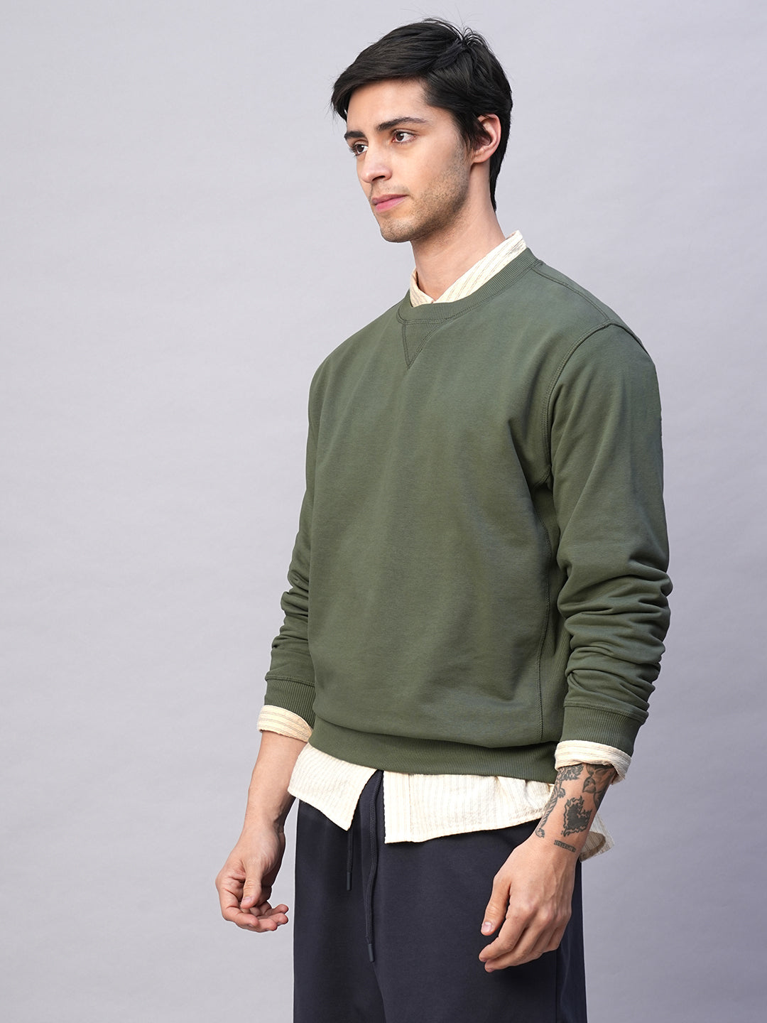Men's Olive Organic Cotton Regular Fit Sweatshirt