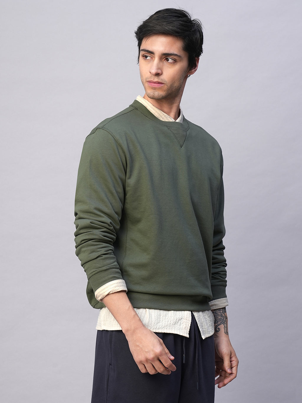 Men's Olive Organic Cotton Regular Fit Sweatshirt