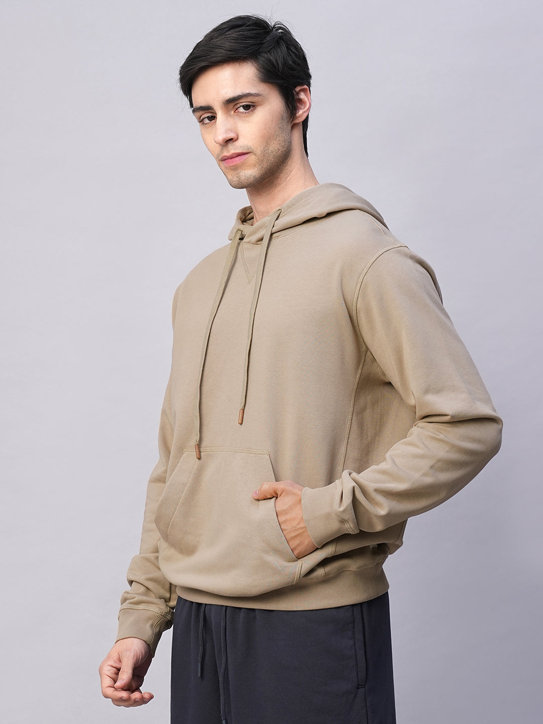 Men's Khaki Organic Cotton Regular Fit Hoodie Sweatshirt