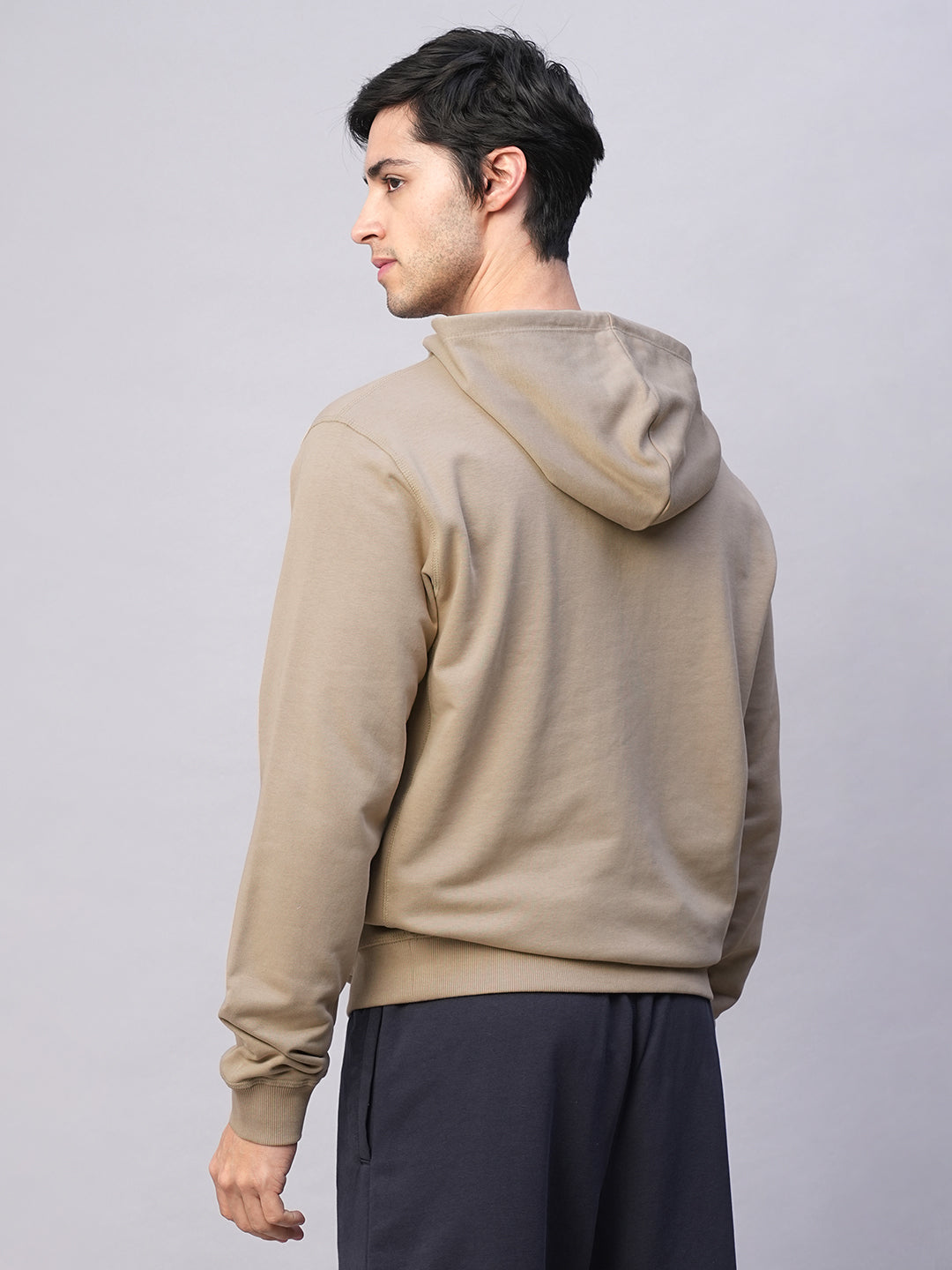 Men's Khaki Organic Cotton Regular Fit Hoodie Sweatshirt
