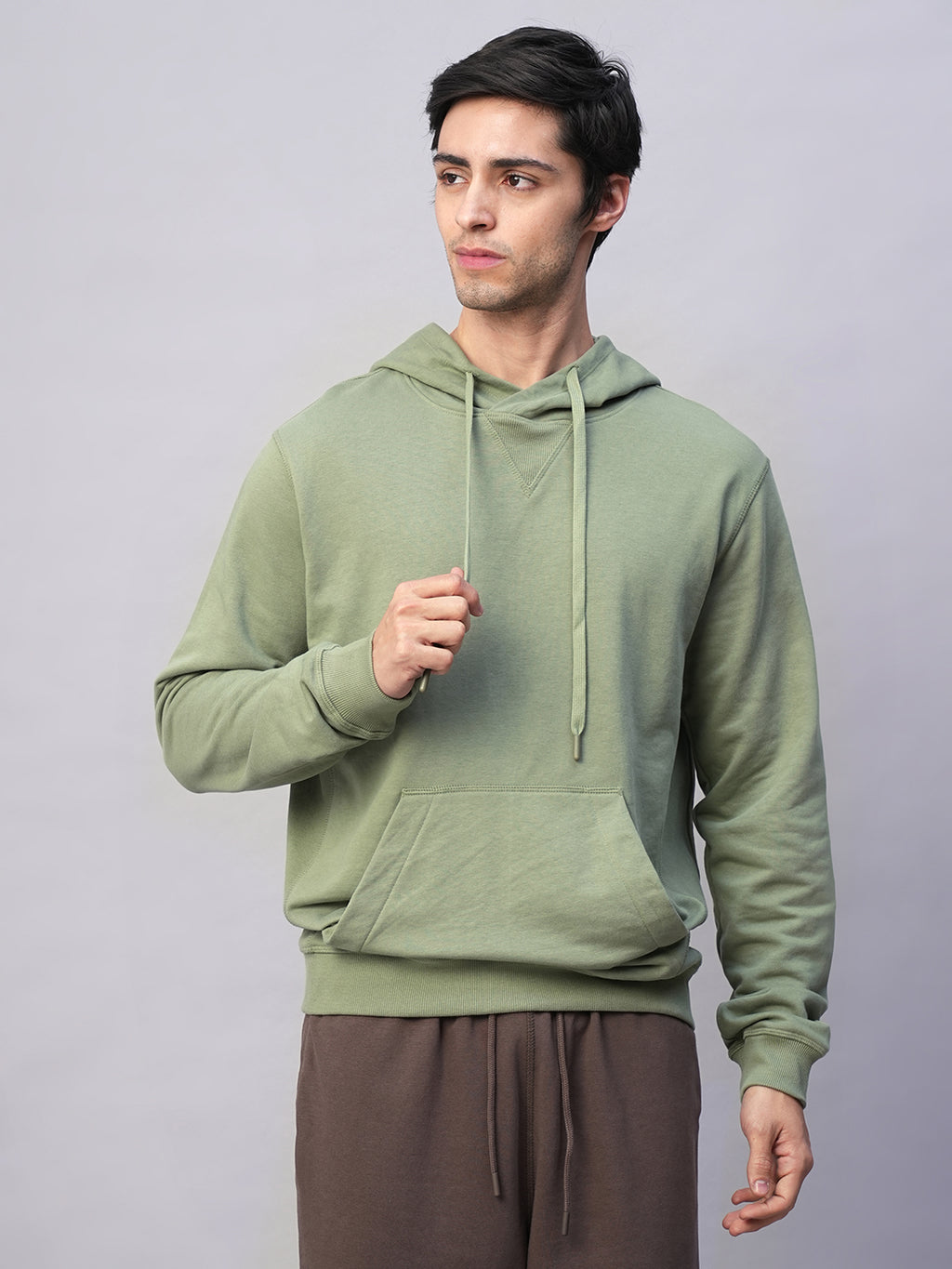 Men's Light Green Organic Cotton Regular Fit Hoodie Sweatshirt