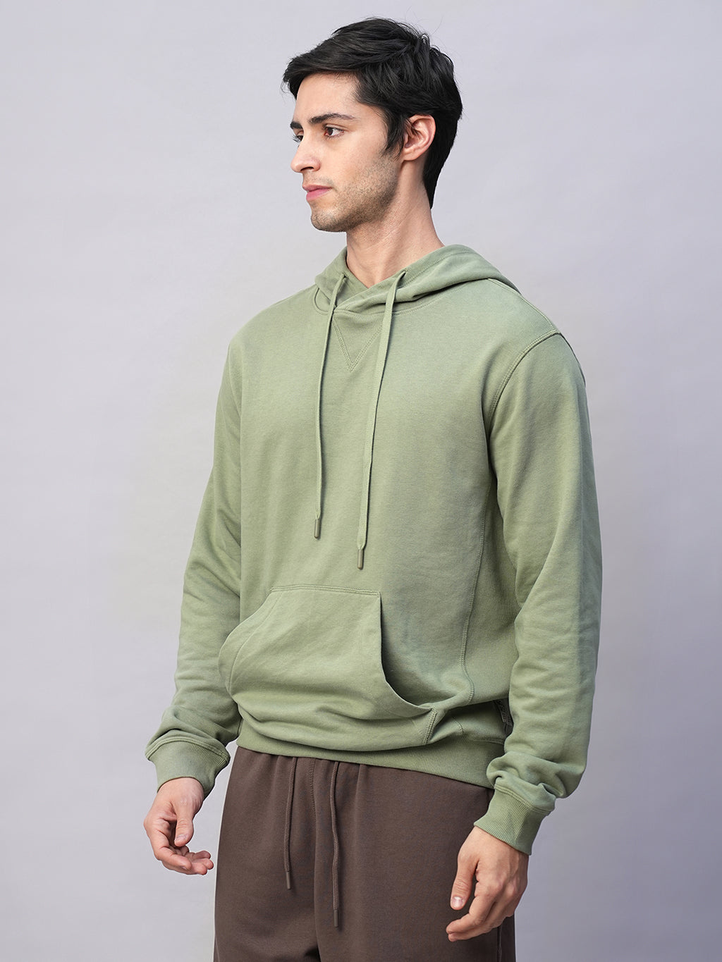 Men's Light Green Organic Cotton Regular Fit Hoodie Sweatshirt
