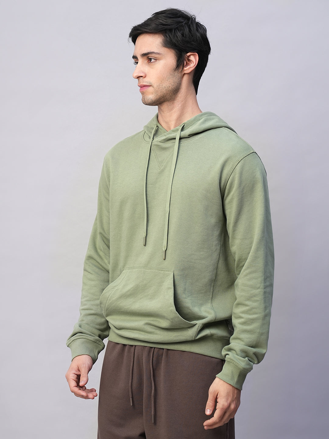 Men's Light Green Organic Cotton Regular Fit Hoodie Sweatshirt