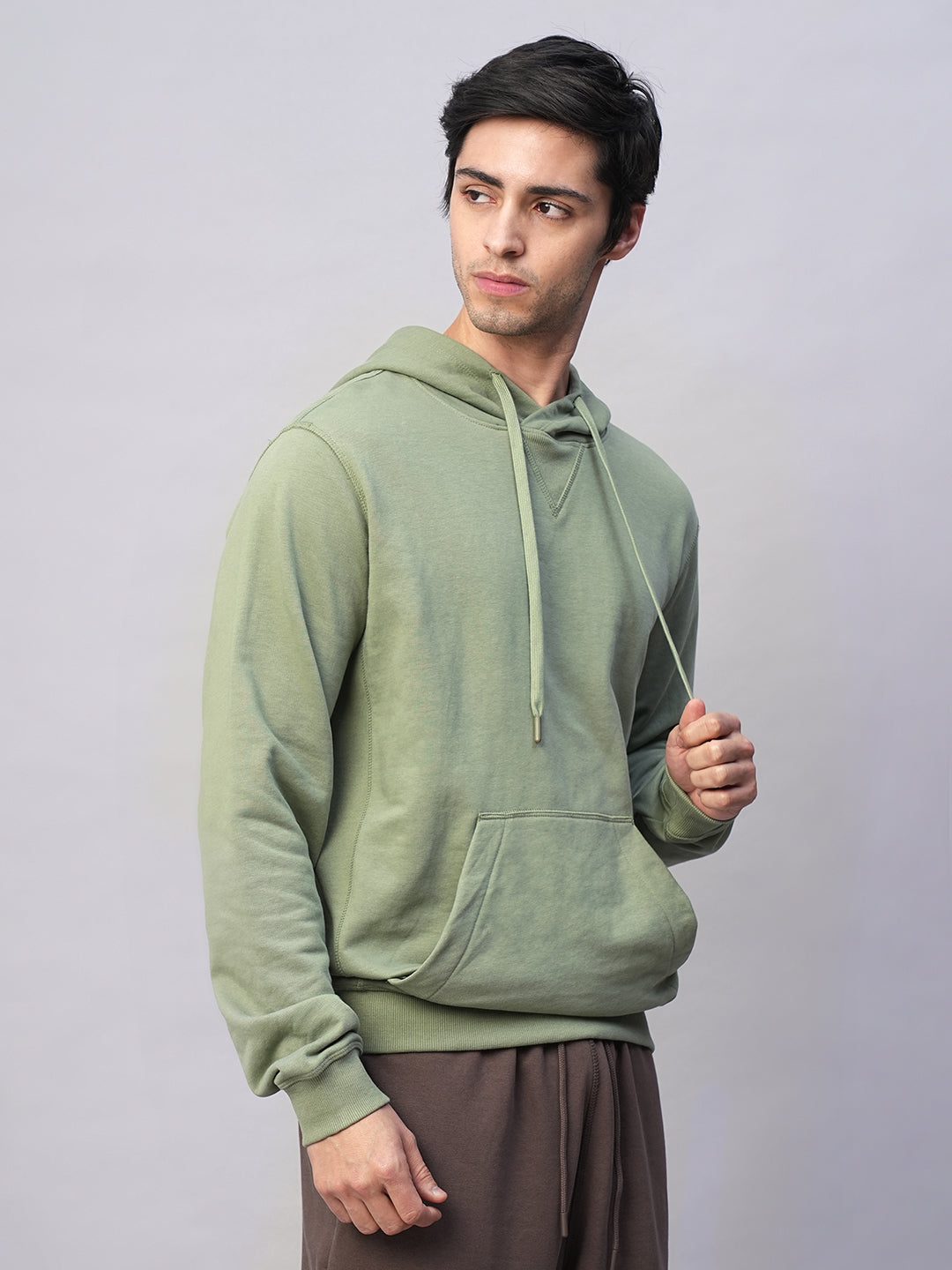 Men's Light Green Organic Cotton Regular Fit Hoodie Sweatshirt