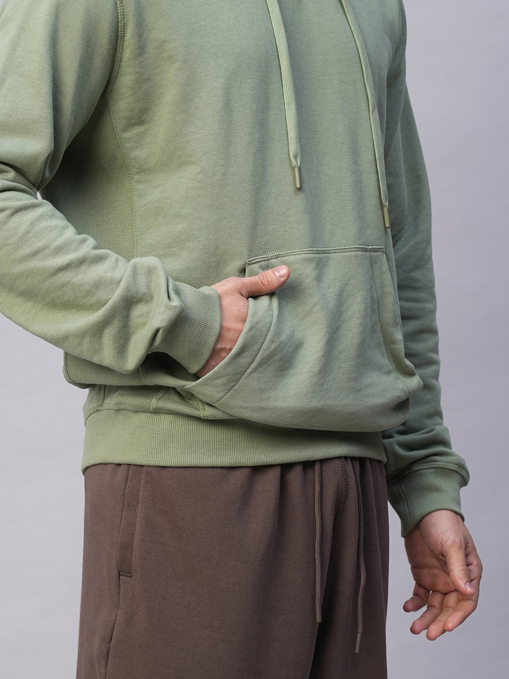 Men's Light Green Organic Cotton Regular Fit Hoodie Sweatshirt