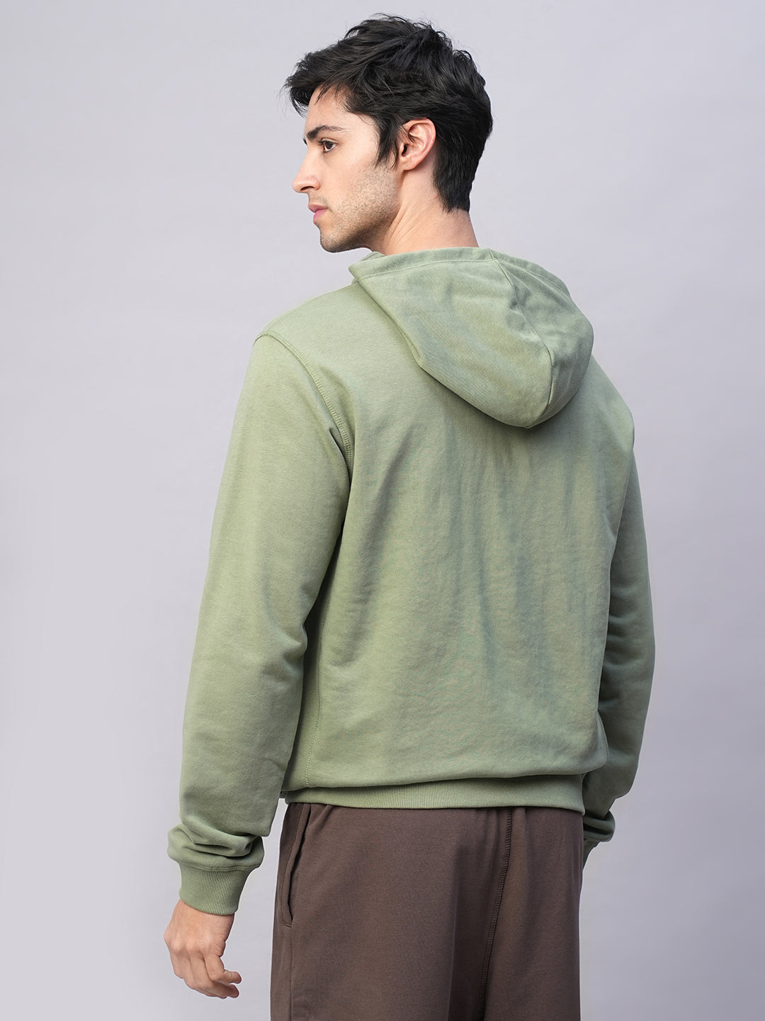 Men's Light Green Organic Cotton Regular Fit Hoodie Sweatshirt