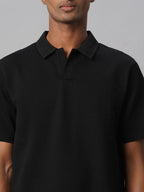 Men's Black Cotton Elastane Regular Fit Tshirt