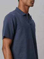Men's Blue Cotton Elastane Regular Fit Tshirt