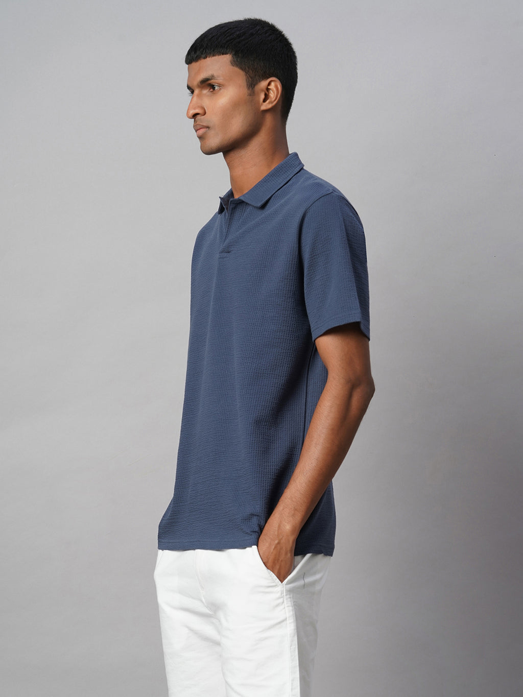 Men's Blue Cotton Elastane Regular Fit Tshirt