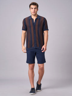 Men's 100% Cotton Stripe Collar T Shirt Navy