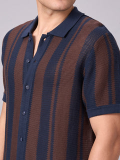 Men's 100% Cotton Stripe Collar T Shirt Navy