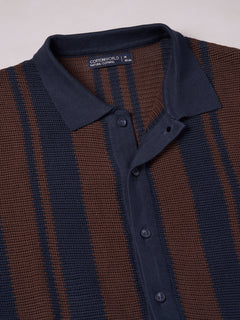 Men's 100% Cotton Stripe Collar T Shirt Navy