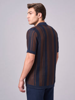 Men's 100% Cotton Stripe Collar T Shirt Navy