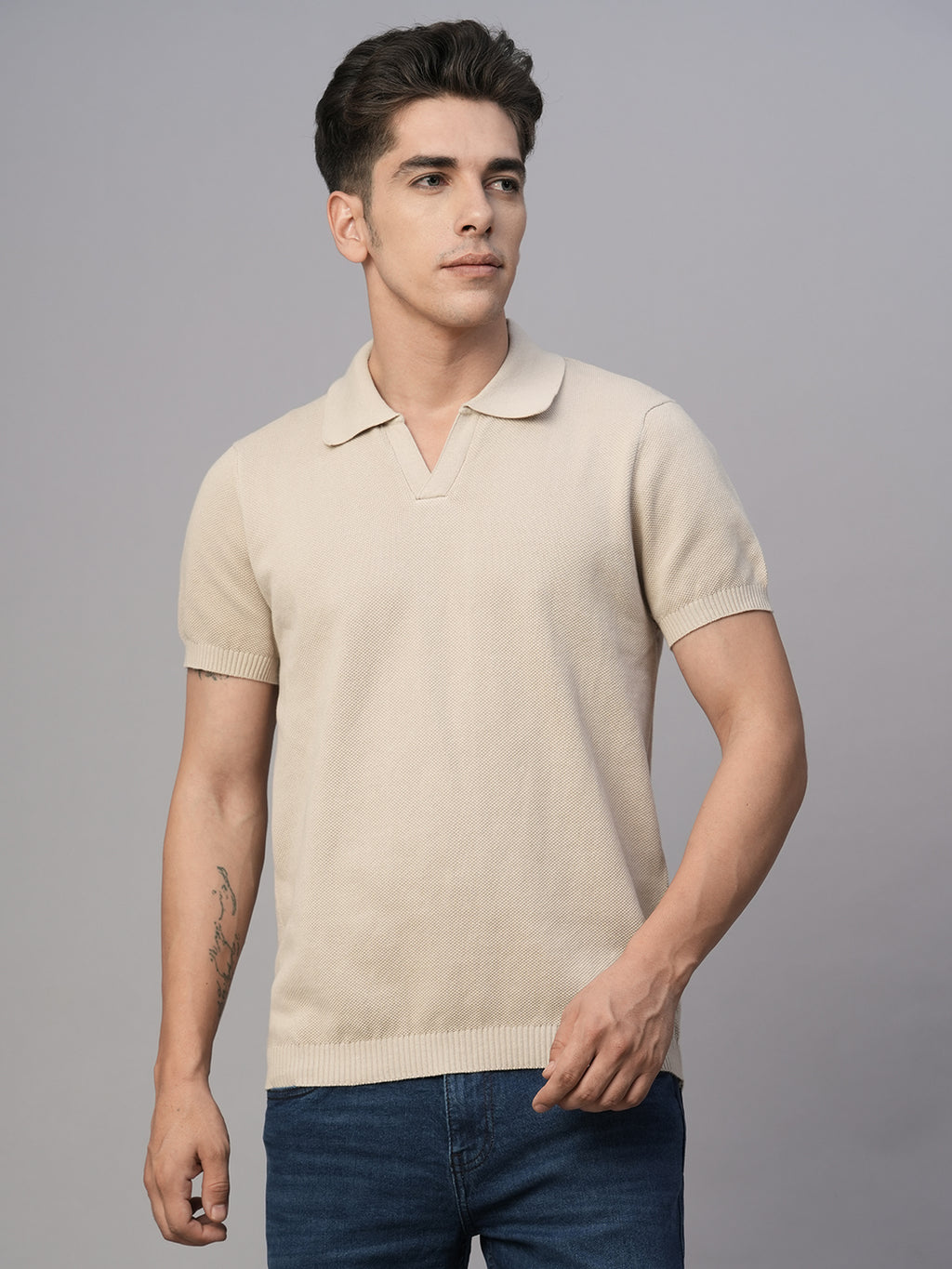 Men's Cotton Regular Fit Tshirt Beige