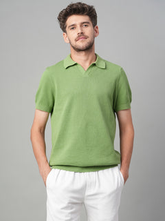 Men’s Cotton Regular Fit Solid Polo T-Shirt Green