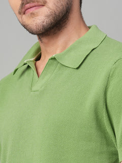 Men’s Cotton Regular Fit Solid Polo T-Shirt Green