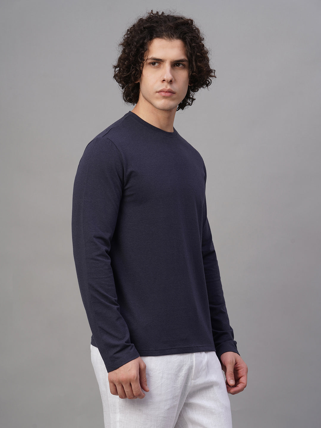 Men's Navy Cotton Bamboo Elastane Slim Fit Tshirt
