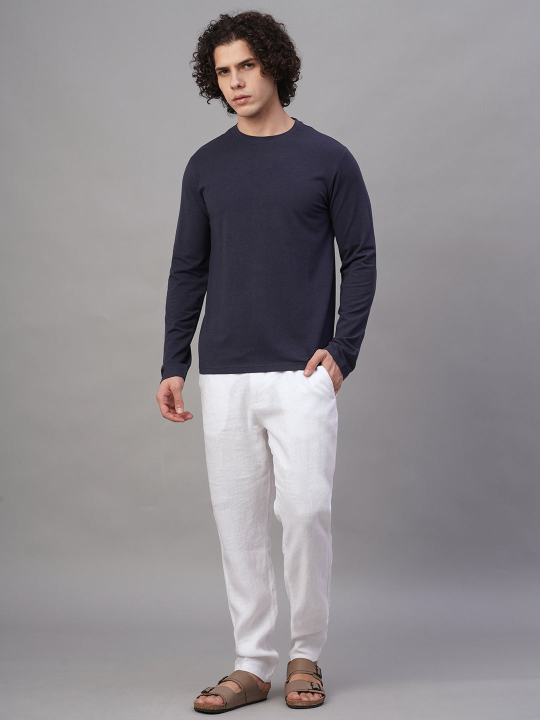 Men's Navy Cotton Bamboo Elastane Slim Fit Tshirt